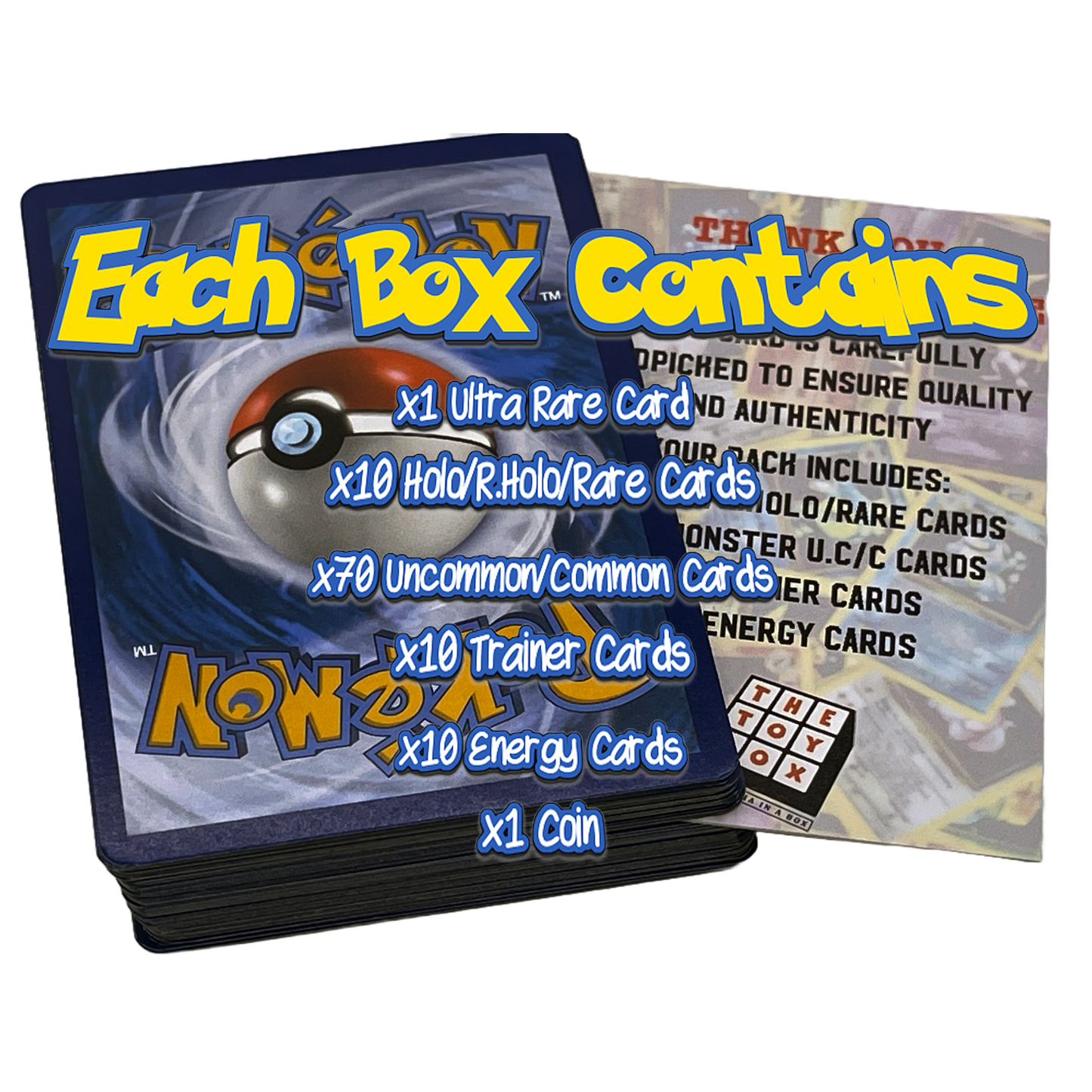 Pokémon Box Bundle - 100 Assorted Pokemon Cards, 1x Ultra Rare Card & Game Coin