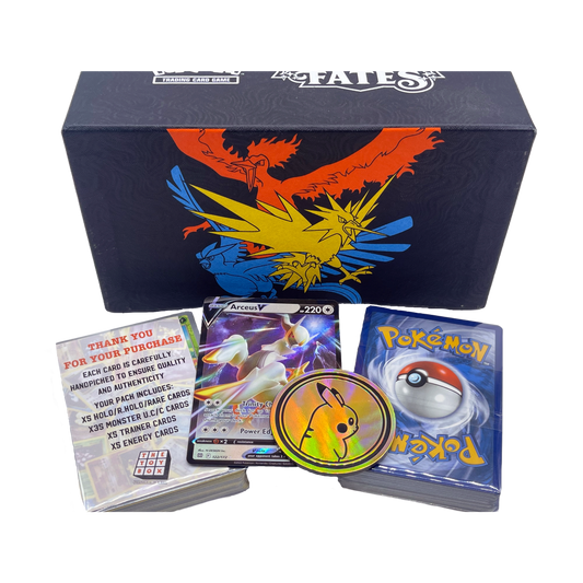 Pokémon Box Bundle – 100 cartes Pokémon assorties, 1 carte ultra rare et pièce de jeu 