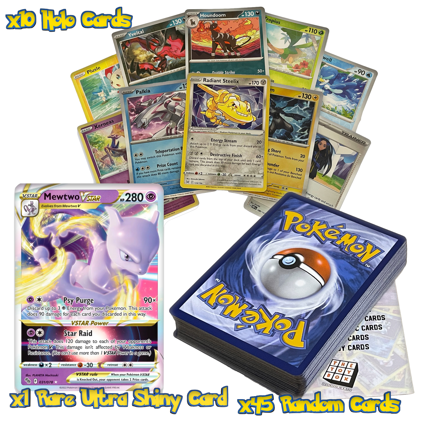 Ultimate Shiny Card Bundle - 50 Random Pokémon Cards Guaranteed 10 Holos + 1 Rare Ultra Shiny Card