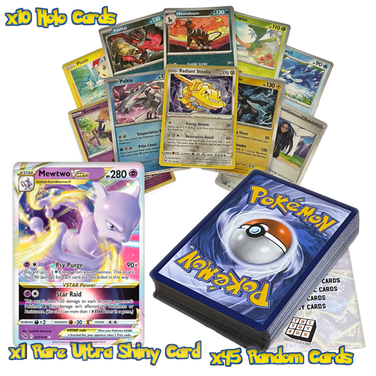 Ultimate Shiny Card Bundle - 50 Random Pokémon Cards Guaranteed 10 Holos + 1 Rare Ultra Shiny Card