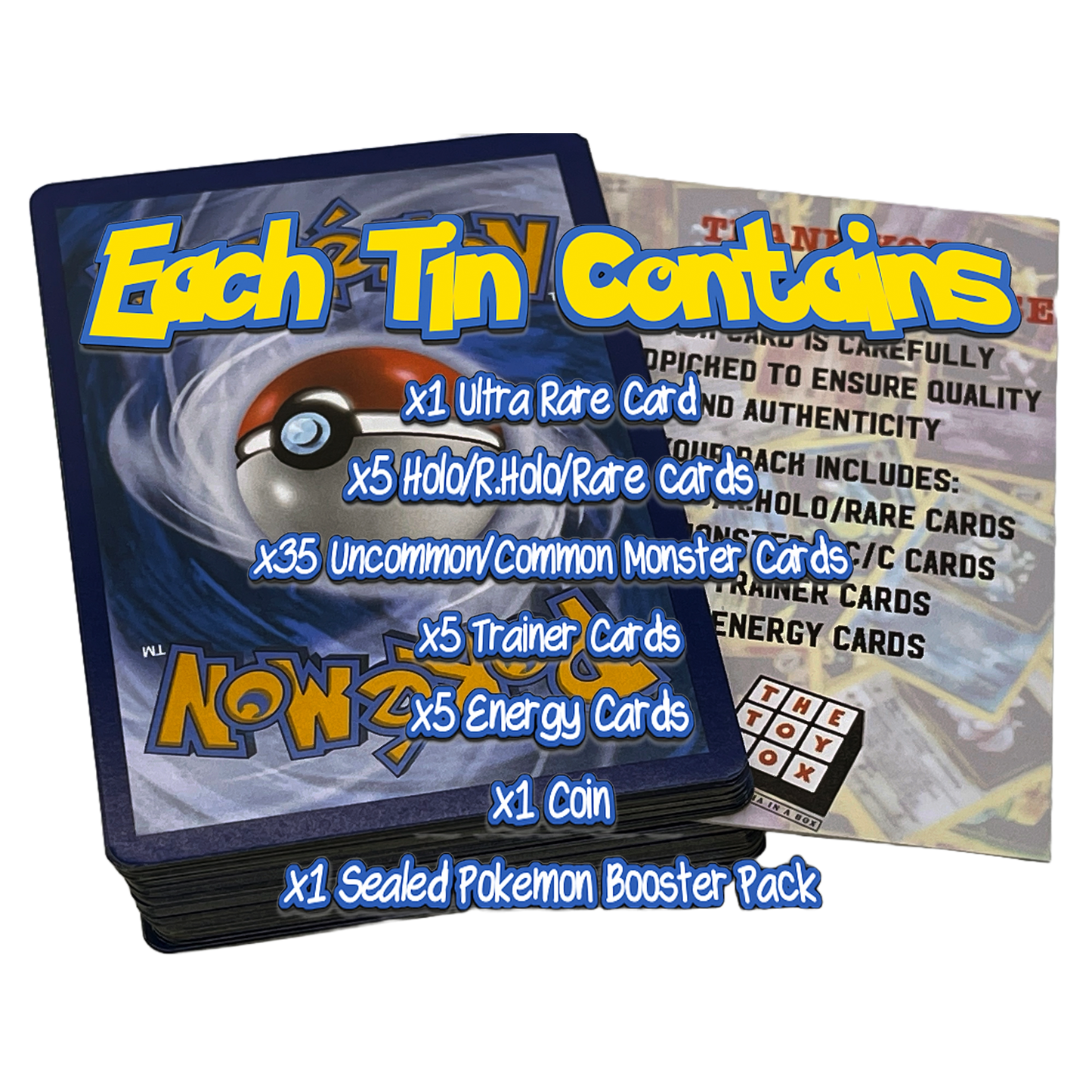 Pokémon Mini Tin Bundle - 50 Assorted Pokémon Cards, x1 Sealed Booster Pack, x1 Ultra Rare Card & Game Coin