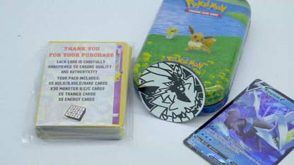 Pokémon Mini Tin Bundle - 50 Assorted Pokémon Cards, 1x Ultra Rare Card & Game Coin