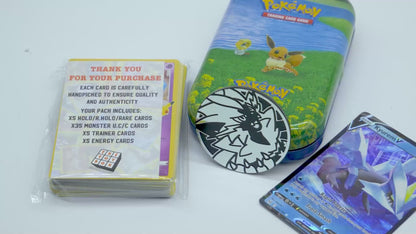 Pokémon Mini Tin Bundle - 50 Assorted Pokémon Cards, x1 Sealed Booster Pack, x1 Ultra Rare Card & Game Coin